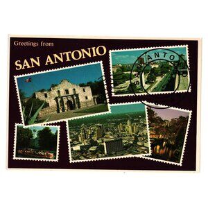 Vintage San Antonio Postcard The Alamo Riverwalk Aerial View Texas Vacation Road
